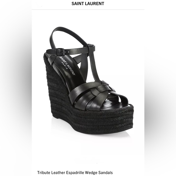 New in box Saint Laurent Tribute 85 Leather Espadrille Wedge - Picture 2 of 5